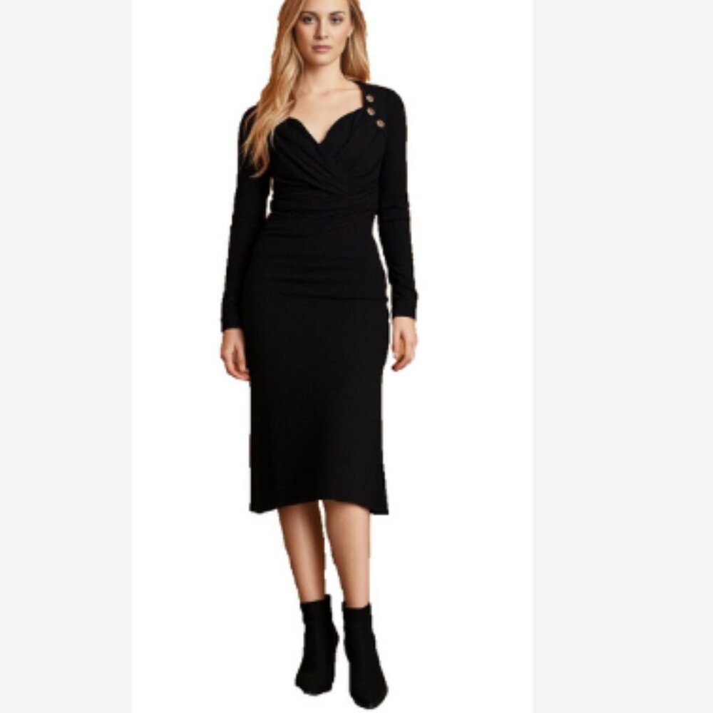 Zolucky Dress Draped Front W/Camisole Women's Size Large Black Stretch Pockets
